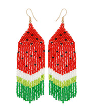 Load image into Gallery viewer, DIY Red Handmade Beading Knit Fabric Watermelon Tassel Drop Earrings