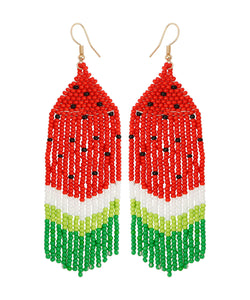 DIY Red Handmade Beading Knit Fabric Watermelon Tassel Drop Earrings