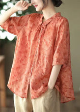 Load image into Gallery viewer, DIY Red Peter Pan Collar Print Patchwork Linen Blouses Summer