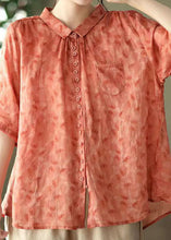 Load image into Gallery viewer, DIY Red Peter Pan Collar Print Patchwork Linen Blouses Summer