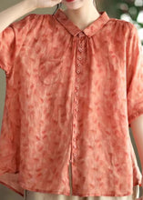 Load image into Gallery viewer, DIY Red Peter Pan Collar Print Patchwork Linen Blouses Summer