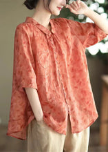 Load image into Gallery viewer, DIY Red Peter Pan Collar Print Patchwork Linen Blouses Summer