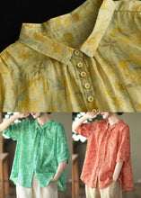 Load image into Gallery viewer, DIY Red Peter Pan Collar Print Patchwork Linen Blouses Summer