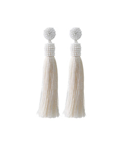 DIY White Silk Cotton Rice Ball Solid Tassel Drop Earrings