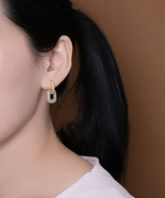 Load image into Gallery viewer, DIY White Sterling Silver Gilded Inlaid Jade Hoop Earrings