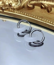 Load image into Gallery viewer, DIY White Sterling Silver Inlaid Jade Hoop Earrings