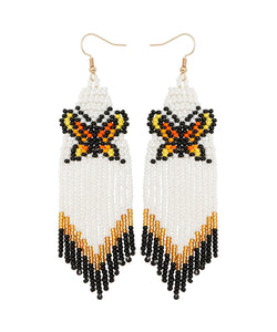 DIY Yellow Rice Ball Knit Fabric Butterfly Tassel Drop Earrings