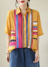 Load image into Gallery viewer, DIY Yellow Striped Zircon Patchwork Cotton Shirts Tops Summer