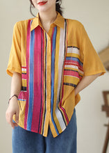 Load image into Gallery viewer, DIY Yellow Striped Zircon Patchwork Cotton Shirts Tops Summer