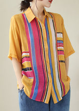 Load image into Gallery viewer, DIY Yellow Striped Zircon Patchwork Cotton Shirts Tops Summer