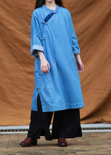 Load image into Gallery viewer, DIY denim blue quilting dresses stand collar patchwork Maxi Dresses