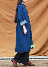 Load image into Gallery viewer, DIY denim blue tunic stand collar pockets Maxi Dress