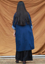 Load image into Gallery viewer, DIY denim blue tunic stand collar pockets Maxi Dress