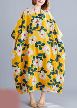 Load image into Gallery viewer, DIY o neck pockets linen cotton dress Tunic Tops yellow print Dresses