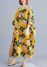 Load image into Gallery viewer, DIY o neck pockets linen cotton dress Tunic Tops yellow print Dresses