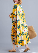 Load image into Gallery viewer, DIY o neck pockets linen cotton dress Tunic Tops yellow print Dresses