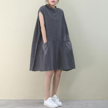 Load image into Gallery viewer, DIY o neck sleeveless Cotton outfit denim gray Dress