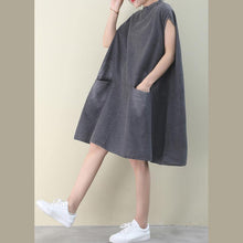 Load image into Gallery viewer, DIY o neck sleeveless Cotton outfit denim gray Dress