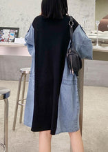 Load image into Gallery viewer, DIY o neck summer tunics for women black patchwork denim blue Dresses