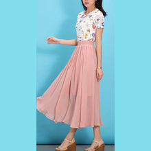 Load image into Gallery viewer, DIY pink elastic waist chiffon clothes big hem Traveling summer Dresses