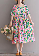 Load image into Gallery viewer, DIY pink prints Cotton clothes short sleeve tunic summer Dresses