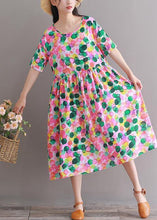 Load image into Gallery viewer, DIY pink prints Cotton clothes short sleeve tunic summer Dresses