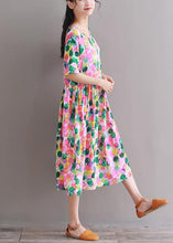 Load image into Gallery viewer, DIY pink prints Cotton clothes short sleeve tunic summer Dresses