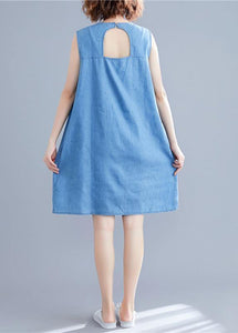 DIY sleeveless embroidery Cotton clothes Women Work denim blue Dresses summer