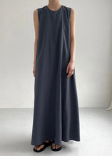 Load image into Gallery viewer, Dark Grey Patchwork Cotton Maxi Dress O Neck Sleeveless