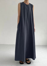 Load image into Gallery viewer, Dark Grey Patchwork Cotton Maxi Dress O Neck Sleeveless