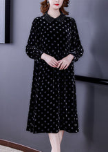 Load image into Gallery viewer, Diy Black Peter Pan Collar Dot Print Nail Bead Silk Velour Holiday Dress Spring