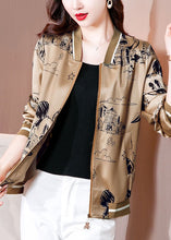 Load image into Gallery viewer, Diy Coffee Zip Up Pockets Print Silk Jackets Spring