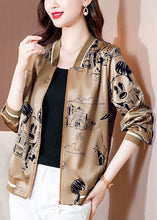 Load image into Gallery viewer, Diy Coffee Zip Up Pockets Print Silk Jackets Spring