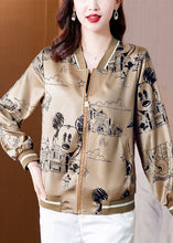 Load image into Gallery viewer, Diy Coffee Zip Up Pockets Print Silk Jackets Spring