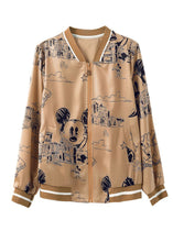 Load image into Gallery viewer, Diy Coffee Zip Up Pockets Print Silk Jackets Spring