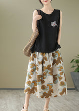 Load image into Gallery viewer, Diy Khaki Print Patchwork Pockets Cotton Pleated Skirt Summer