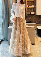 Load image into Gallery viewer, Diy Khaki Wrinkled Patchwork High Waist Tulle Skirt Spring