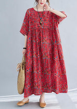 Load image into Gallery viewer, Diy Red Pockets Print Cotton Maxi Dresses Cinched