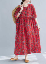 Load image into Gallery viewer, Diy Red Pockets Print Cotton Maxi Dresses Cinched