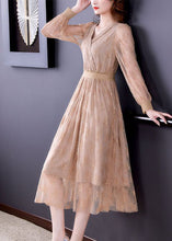 Load image into Gallery viewer, Elegant Apricot Elastic Waist Hollow Out Lace Dress Spring