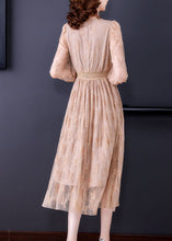 Load image into Gallery viewer, Elegant Apricot Elastic Waist Hollow Out Lace Dress Spring