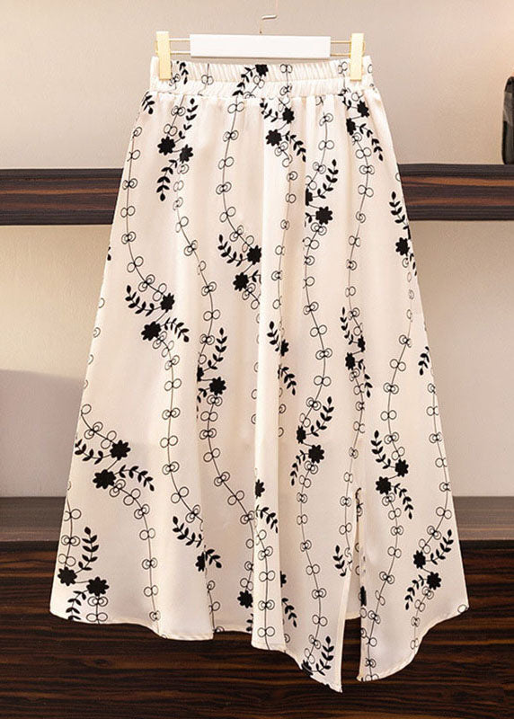 Elegant Apricot Print Front Open Patchwork Chiffon Skirt Summer