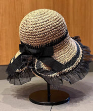 Load image into Gallery viewer, Elegant Beige Bow Patchwork Lace Straw Woven Floppy Sun Hat