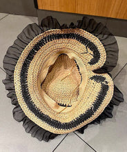 Load image into Gallery viewer, Elegant Beige Bow Patchwork Lace Straw Woven Floppy Sun Hat