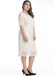 Elegant Beige O-Neck Cozy Lace Long Dress Summer