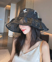 Load image into Gallery viewer, Elegant Black Butterfly Embroideried Tulle Floppy Sun Hat