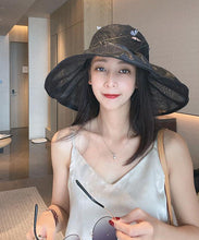 Load image into Gallery viewer, Elegant Black Butterfly Embroideried Tulle Floppy Sun Hat