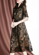 Load image into Gallery viewer, Elegant Black Embroideried Hollow Out Silk Long Dresses Summer