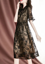 Load image into Gallery viewer, Elegant Black Embroideried Hollow Out Silk Long Dresses Summer