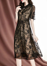 Load image into Gallery viewer, Elegant Black Embroideried Hollow Out Silk Long Dresses Summer